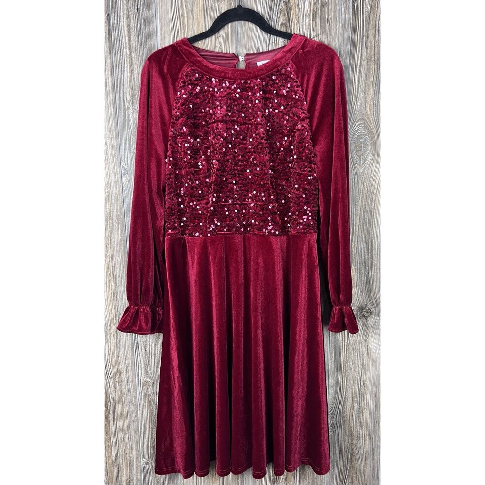 Bbonlinedress Sequin Velvet Midi Dress Ruffle Sleeve 2XL Festive Christmas Dress